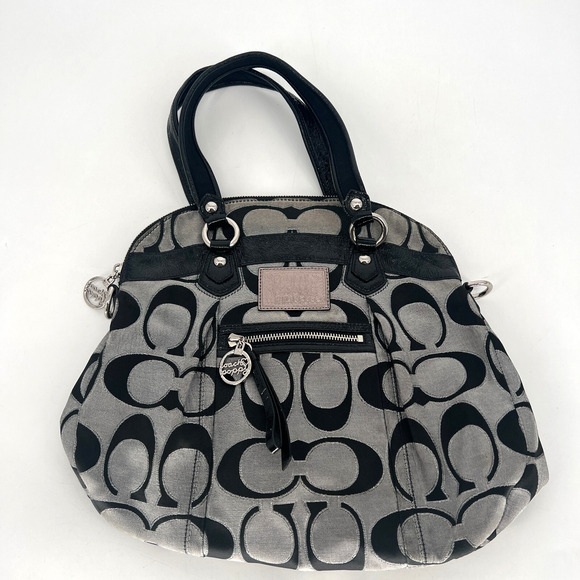Vtg Coach Poppy Handbag Black Gray‎ Y2K Signature Logo Key Chain Charms - Picture 1 of 16